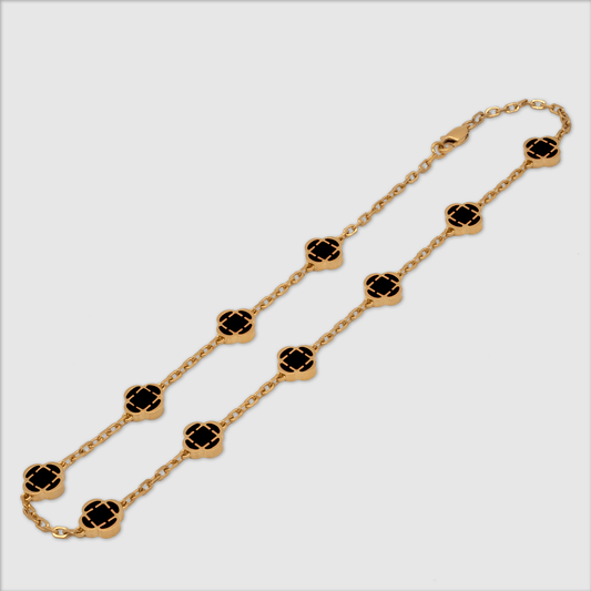 Onyx Kleeblatt Edelstein Halskette