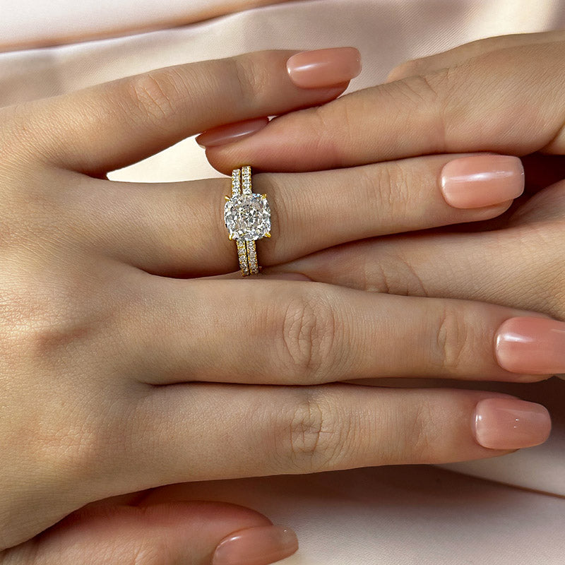 Atemberaubendes 3,0 Karat Kissenschliff-Ringset