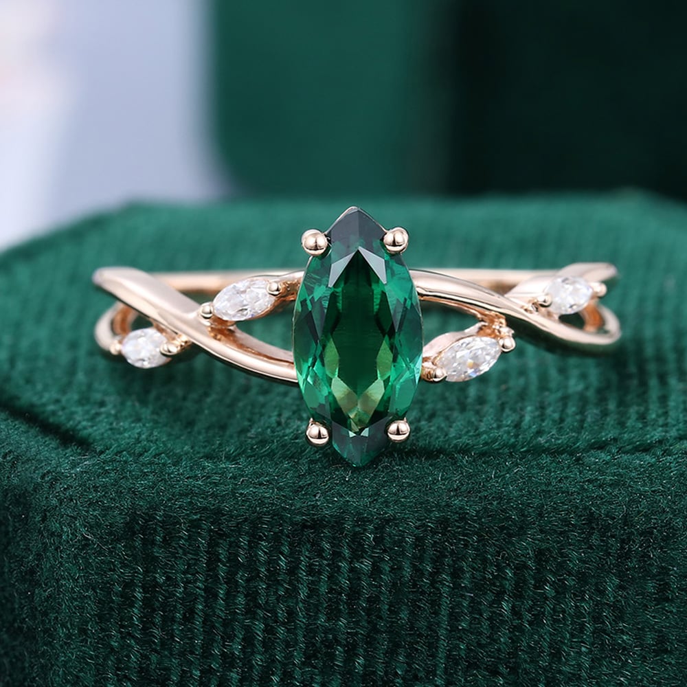 Marquise-Schliff Smaragd Vintage Verlobungsring Split Shank