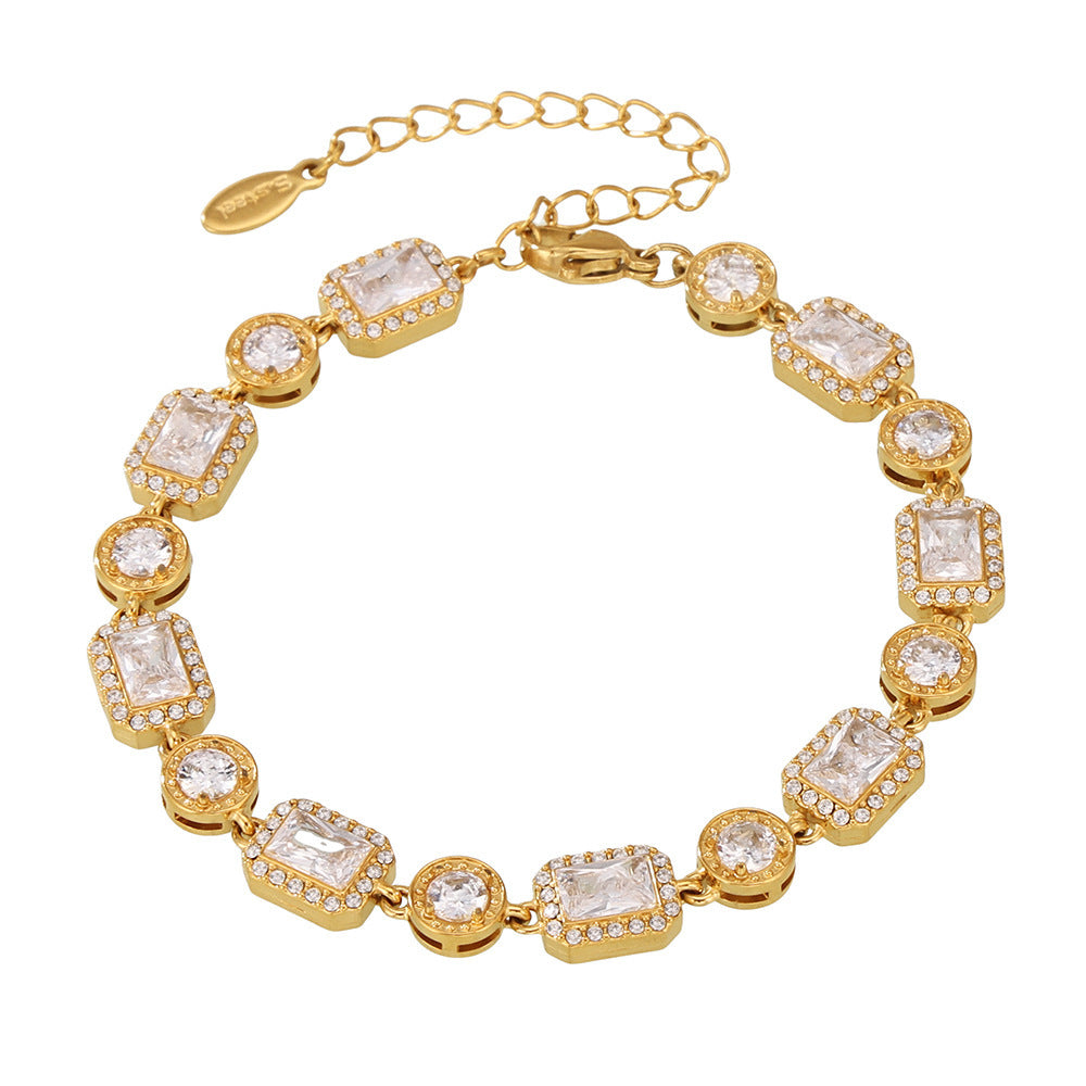 Goldenes Armband mit rechteckigen Zirkonia-Steinen, modisch und vielseitig kombinierbar