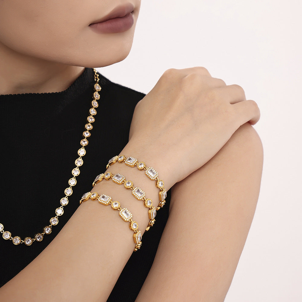 Goldenes Armband mit rechteckigen Zirkonia-Steinen, modisch und vielseitig kombinierbar
