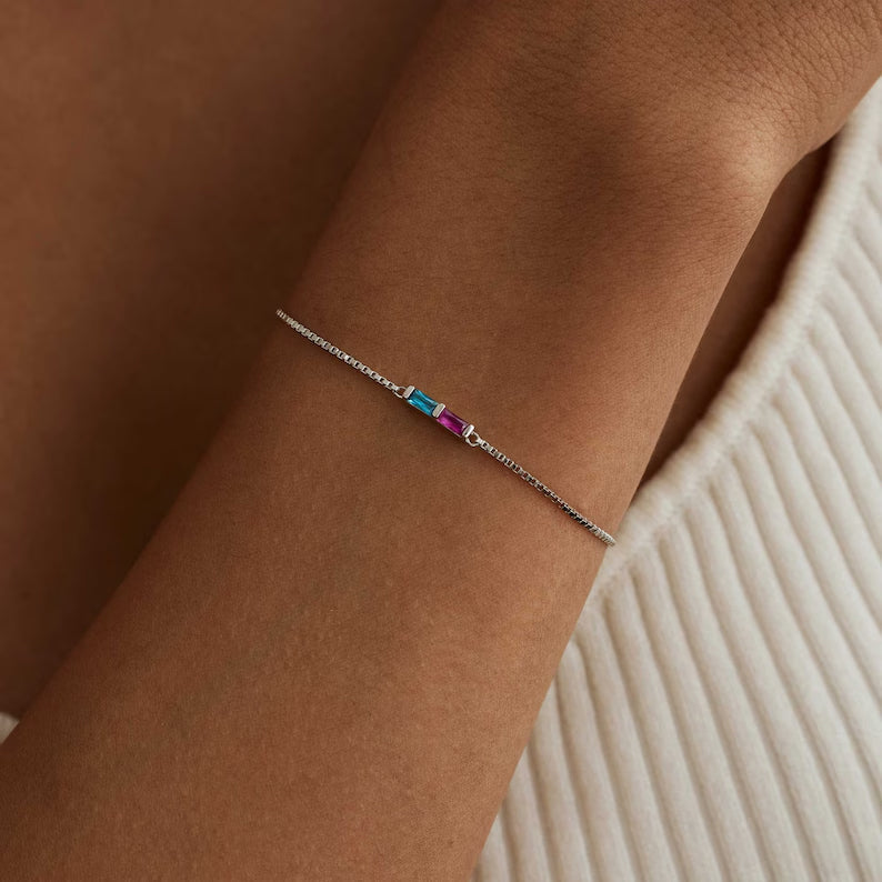 14 Karat Gold-Baguette-Armband mit Geburtssteinen