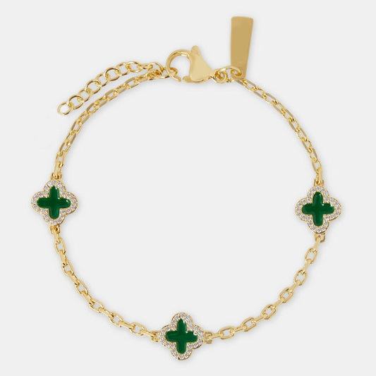 Armband mit Rolo-Gliedern und Edelsteinen in grünem Emaille-Motiv