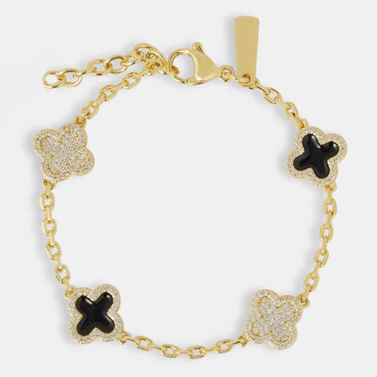 Armband mit Rolo-Gliedern und Edelsteinen aus Eis- und schwarzem Emaille