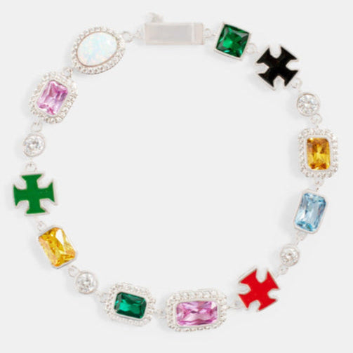 Halskette und Armband mit mehreren Edelsteinmotiven