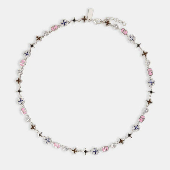Halskette mit polierten Edelsteinen und gemischten Motiven in Rosa