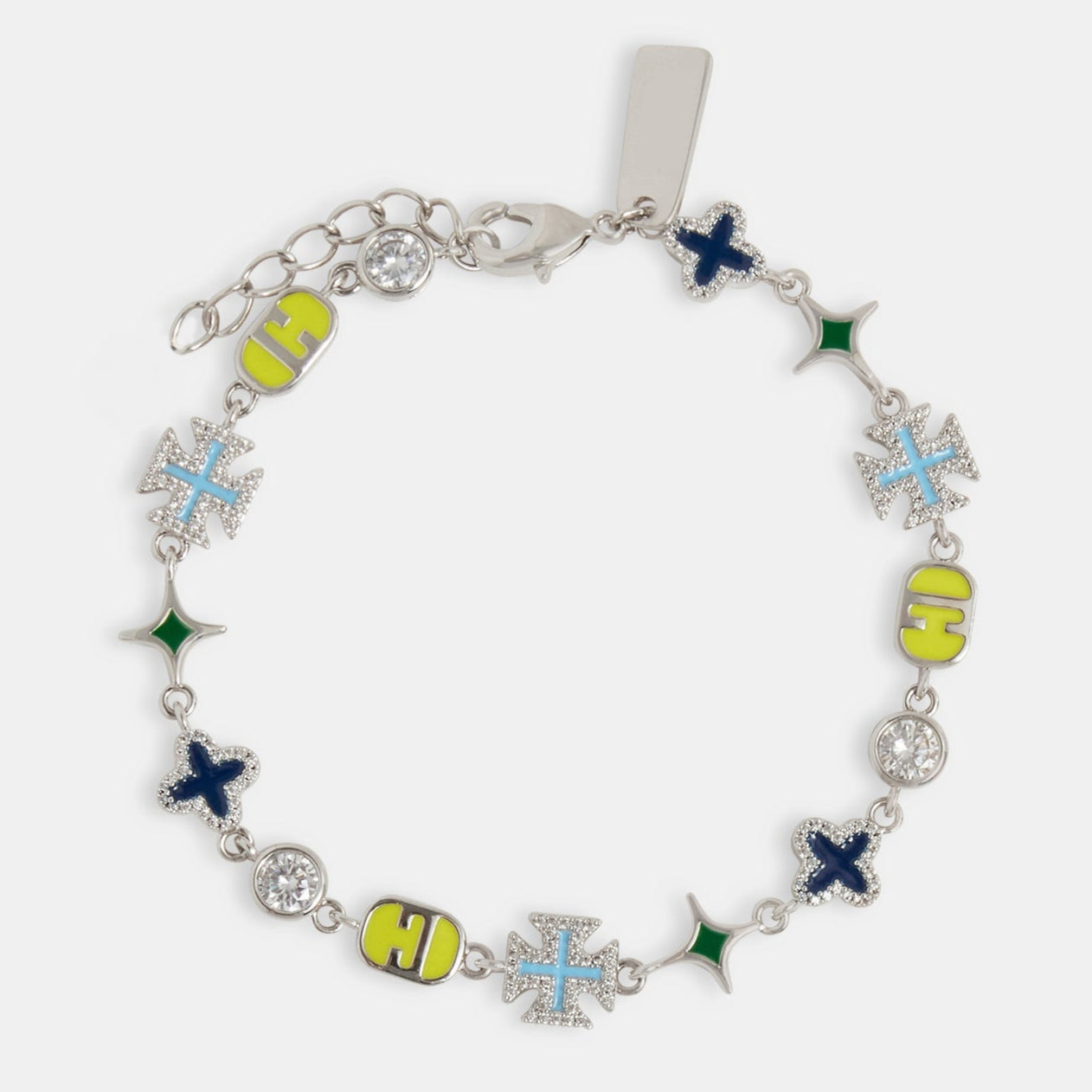 Blaues Armband mit polierten Edelsteinen und gemischten Motiven