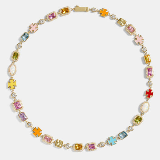 Rosa Halskette mit mehreren Edelsteinmotiven