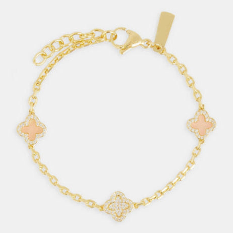 Armband aus rosa Achat und Rolo-Edelsteinen mit Eismotiv