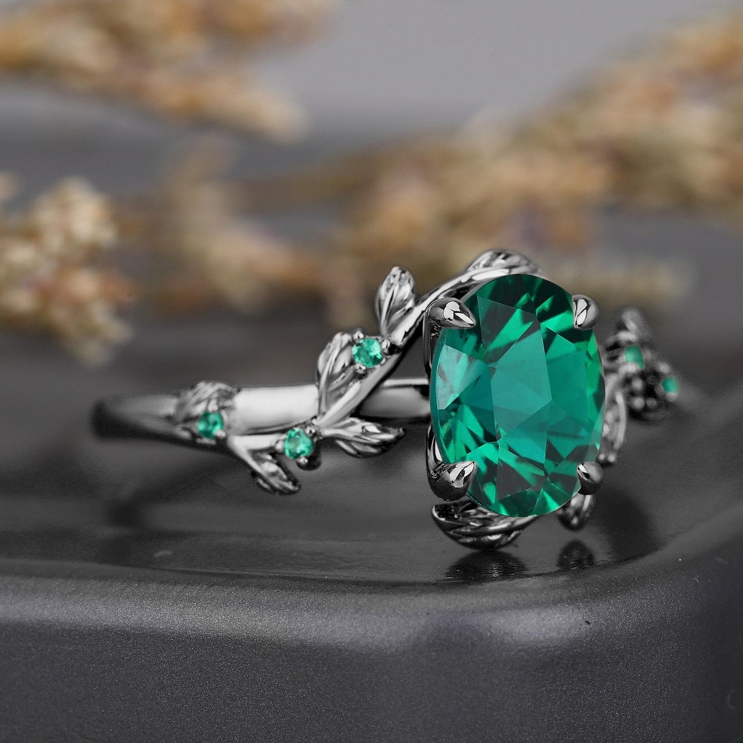 Art Deco Natur inspirierter Blatt Ehering
