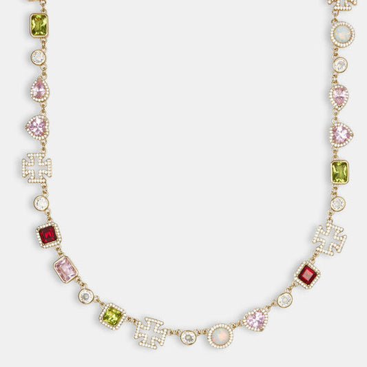 Halskette mit mehreren Edelsteinen und Herz in Rosa